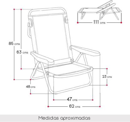 Silla Playa Plegable Aluminio y Tela de Textileno | 48x62x85 cm | Multiposiciones Reclinable | Azul Turquesa | Diseño Arabesque | Refuerzo en Las Patas