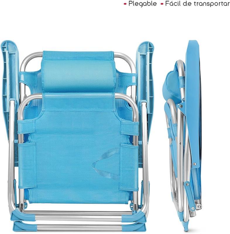 Silla Playa Plegable Aluminio y Tela de Textileno | 48x62x85 cm | Multiposiciones Reclinable | Azul Turquesa | Diseño Arabesque | Refuerzo en Las Patas