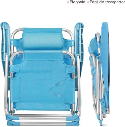 Silla Playa Plegable Aluminio y Tela de Textileno | 48x62x85 cm | Multiposiciones Reclinable | Azul Turquesa | Diseño Arabesque | Refuerzo en Las Patas