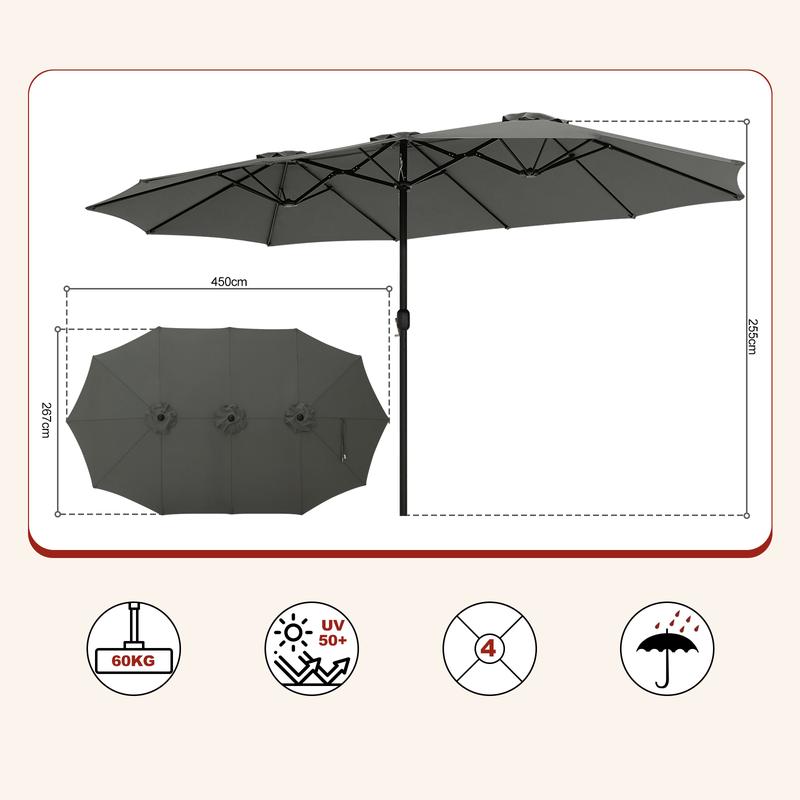 Sombrilla de Jardín, Parasol Terraza, 450x267 cm, UPF 50+, Sombrilla Playa Grande, Parasol para Balcon Piscina Patio Exteriores, con Funda Protectora,
