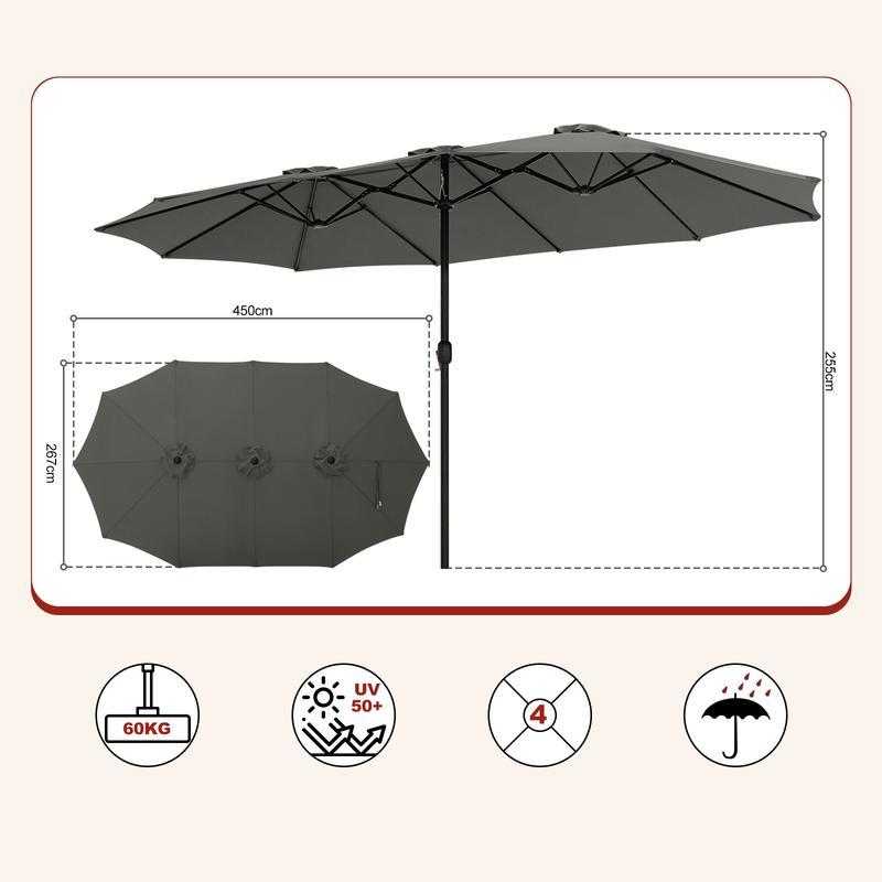 Sombrilla de Jardín, Parasol Terraza, 450x267 cm, UPF 50+, Sombrilla Playa Grande, Parasol para Balcon Piscina Patio Exteriores, con Funda Protectora,