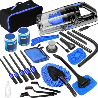 【summerfinds】 Kit de limpieza para coche de 17 piezas, kit rosa para detalles interiores de coche con aspiradora de mano de alta potencia, juego de cepillos de detalle, limpiador de parabrisas, gel de limpieza, accesorios completos para coche, regalo para
