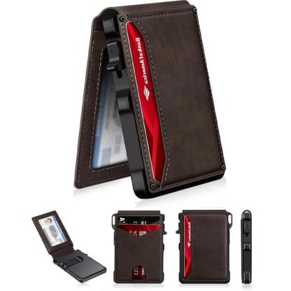 Cartera minimalista delgada para hombre: 9-13 tarjetas, clip para billetes, ventana para identificación. Bloqueo RFID, aluminio plegable.