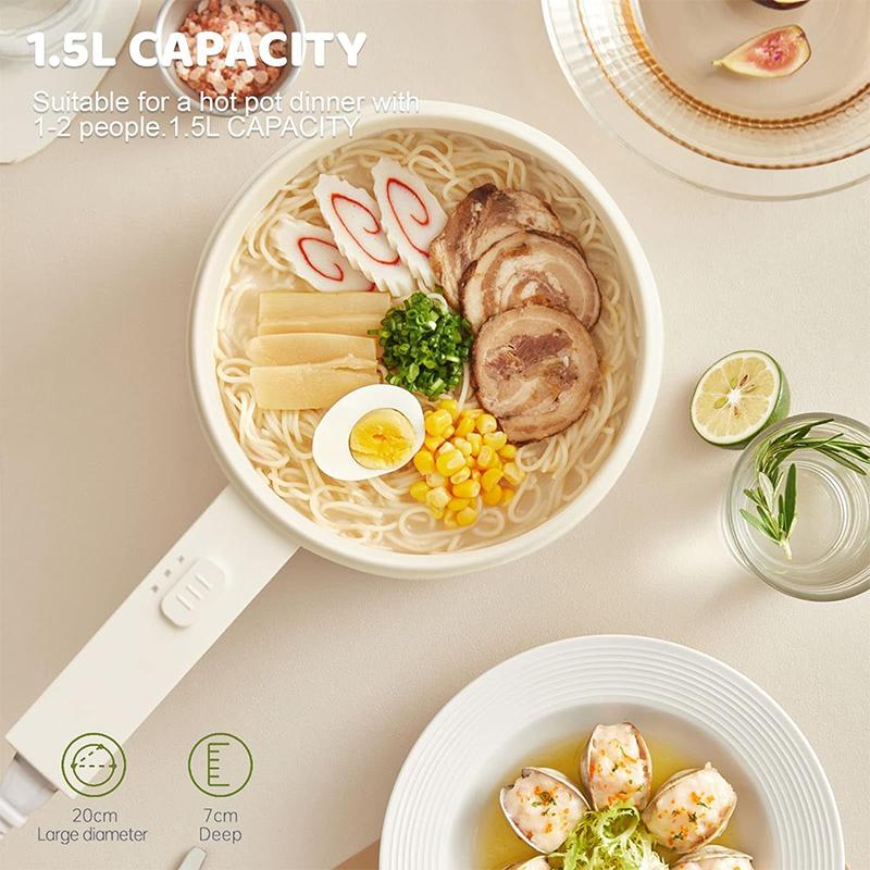 Electric Hot Pot,1.5L Mini Hot Pot, Ceramic Glaze Non-stick Portable Pot, Electric Pot for for Steak, Egg, Fried Rice, Oatmeal, Soup,Ramen with Dual Power Control, Electric Pot for Dorm Multifunctional Hot Pot Kitchen Appliances,home essentials