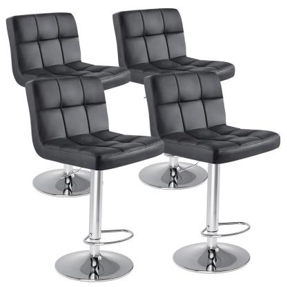 Taburetes de bar ajustables en altura S - Sillas giratorias de cuero sintético con elevador hidráulico, cojines de asiento gruesos, respaldos, estructura de acero, muebles de altura de mostrador para cocina y decoración del hogar