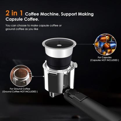 Cafetera espresso comercial de 20 bares, cafetera espresso compacta con espumador de leche y varilla de vapor, cafetera espresso con depósito de agua extraíble de 45 oz para capuchino, latte, artículos esenciales para el hogar.
