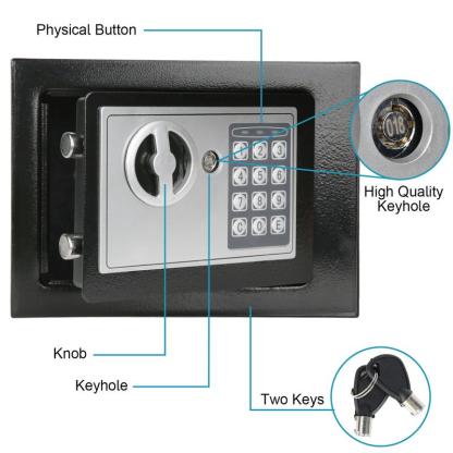 Caja Fuerte Digital de 4.6L con Teclado Electrónico Seguridad de Acero Construcción para Hogar Oficina Hotel con Cerradura de Llave