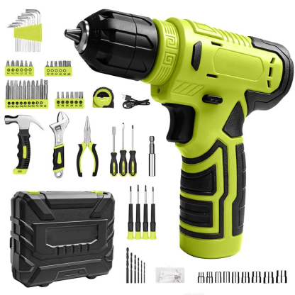 Juego de herramientas de 126 piezas: kit con taladro atornillador inalámbrico de 8 V con estuche de almacenamiento, herramientas eléctricas para bricolaje para trabajos de cercas, decoración del hogar, montaje de muebles y reparaciones cotidianas.