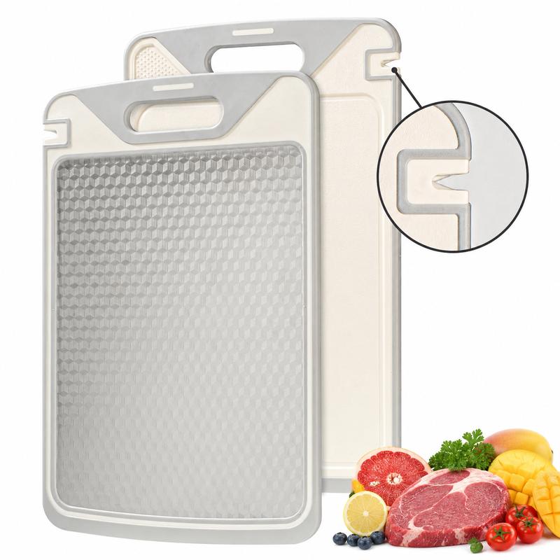 Tabla de cortar de doble cara 2 en 1: acero inoxidable y polipropileno con fibra de trigo, incluye afilador de cuchillos; tabla de cocina duradera y fácil de limpiar para carne, frutas y verduras.