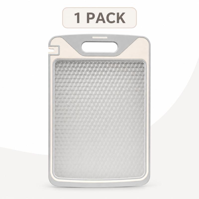 Tabla de cortar de doble cara 2 en 1: acero inoxidable y polipropileno con fibra de trigo, incluye afilador de cuchillos; tabla de cocina duradera y fácil de limpiar para carne, frutas y verduras.