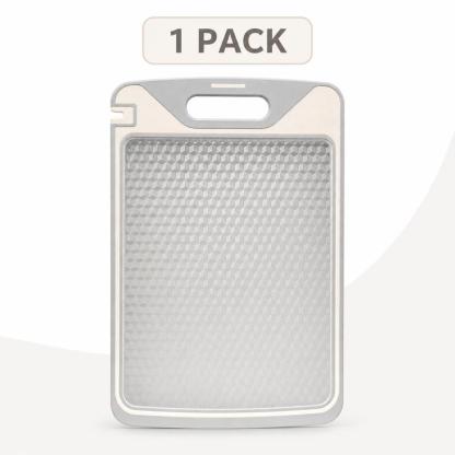 Tabla de cortar de doble cara 2 en 1: acero inoxidable y polipropileno con fibra de trigo, incluye afilador de cuchillos; tabla de cocina duradera y fácil de limpiar para carne, frutas y verduras.