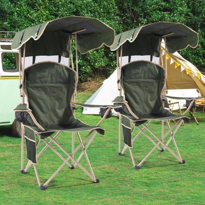 Silla de camping ancha y mejorada con parasol plegable; ideal para playa, acampada, pesca o eventos deportivos al aire libre | Incluye dos portavasos y bolsa de transporte; artículo esencial para acampada.