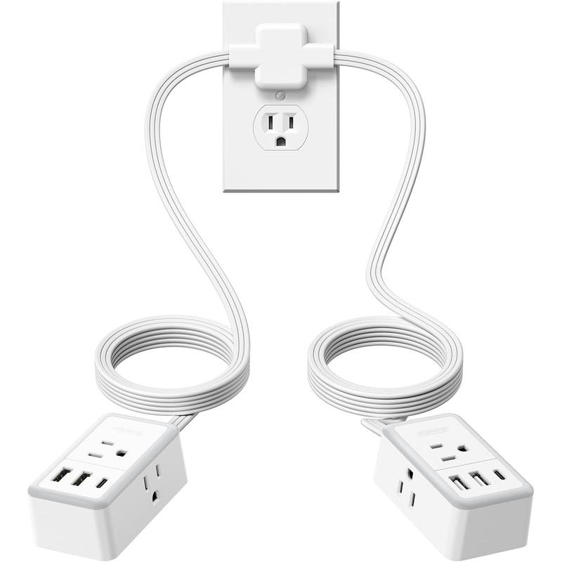 Divisor de cable de extensión doble de 12/18 pies, con cable de extensión doble de 6 pies en cada lado, 3 tomas de corriente anchas, cable de extensión doble para el hogar, la oficina o el dormitorio.