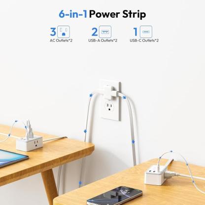 Divisor de cable de extensión doble de 12/18 pies, con cable de extensión doble de 6 pies en cada lado, 3 tomas de corriente anchas, cable de extensión doble para el hogar, la oficina o el dormitorio.