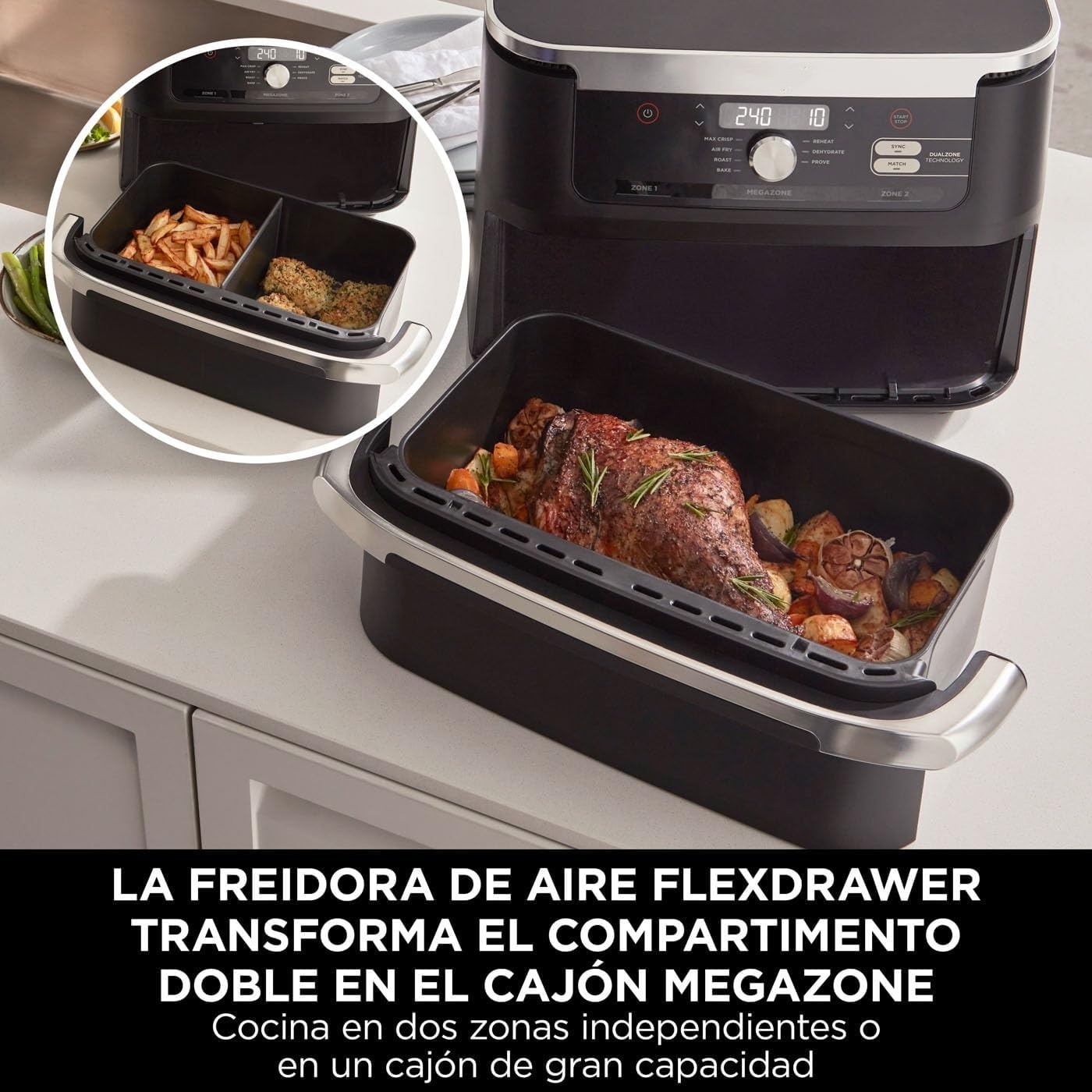 Freidora de Aire Doble XL 10,4 L, 7 Funciones, Sin Aceite, Cocina Saludable