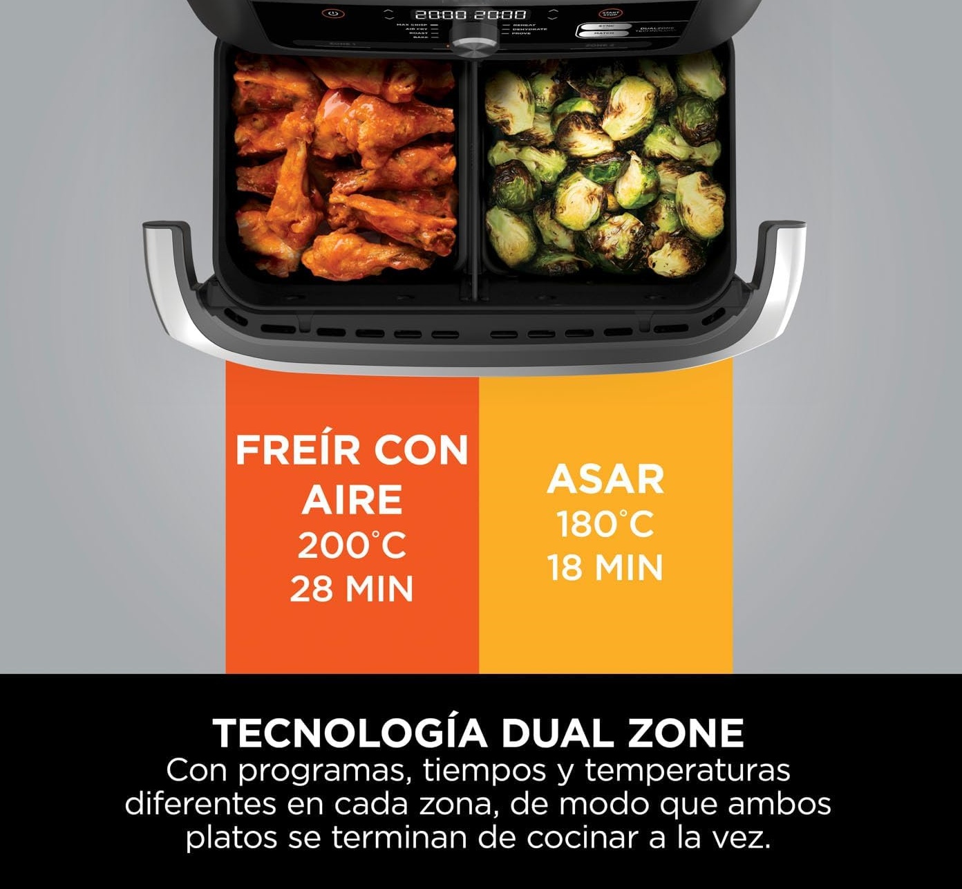 Freidora de Aire Doble XL 10,4 L, 7 Funciones, Sin Aceite, Cocina Saludable