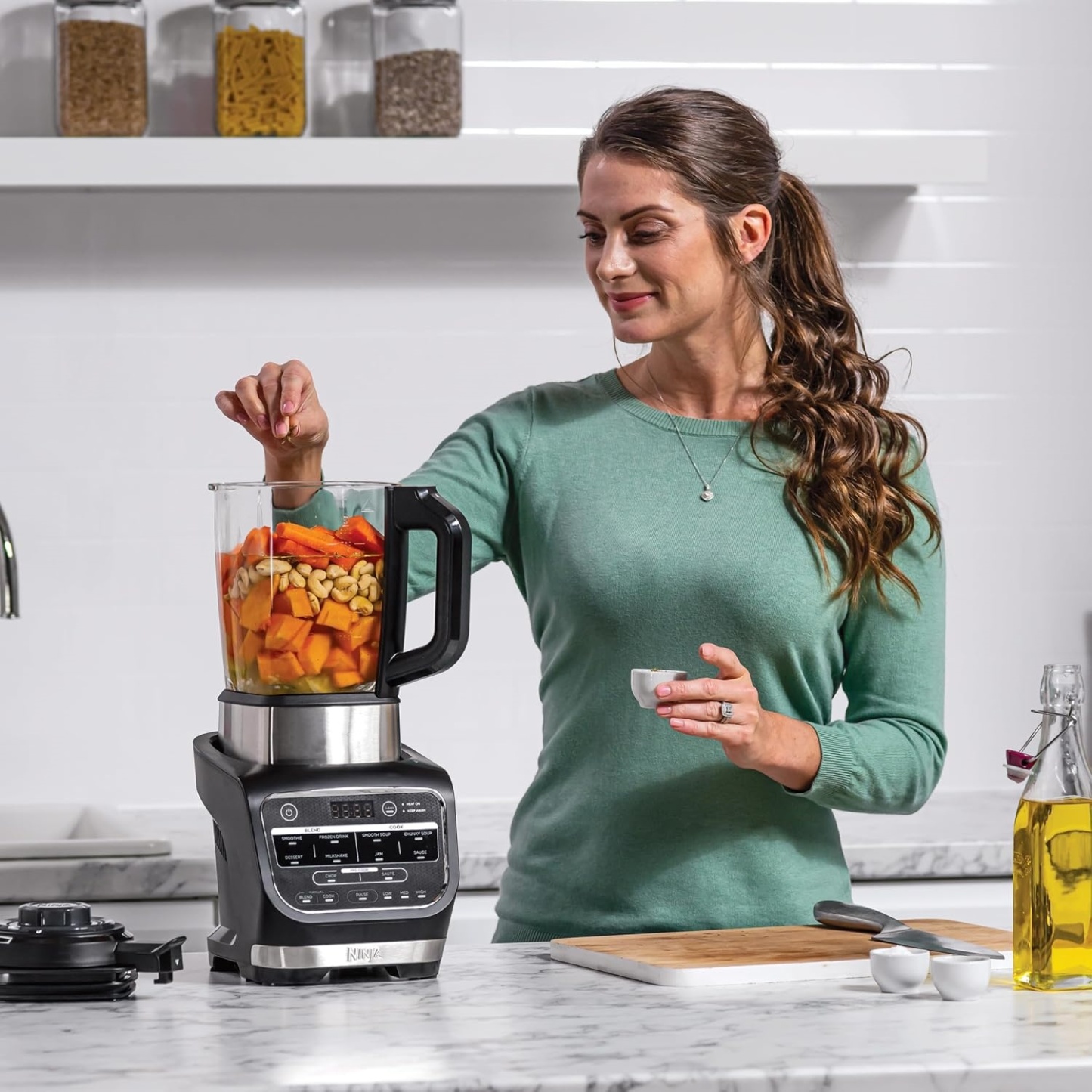 Batidora de Vaso de Cristal 1000W con Función Sopa, Batidora y Cocina Multifunción