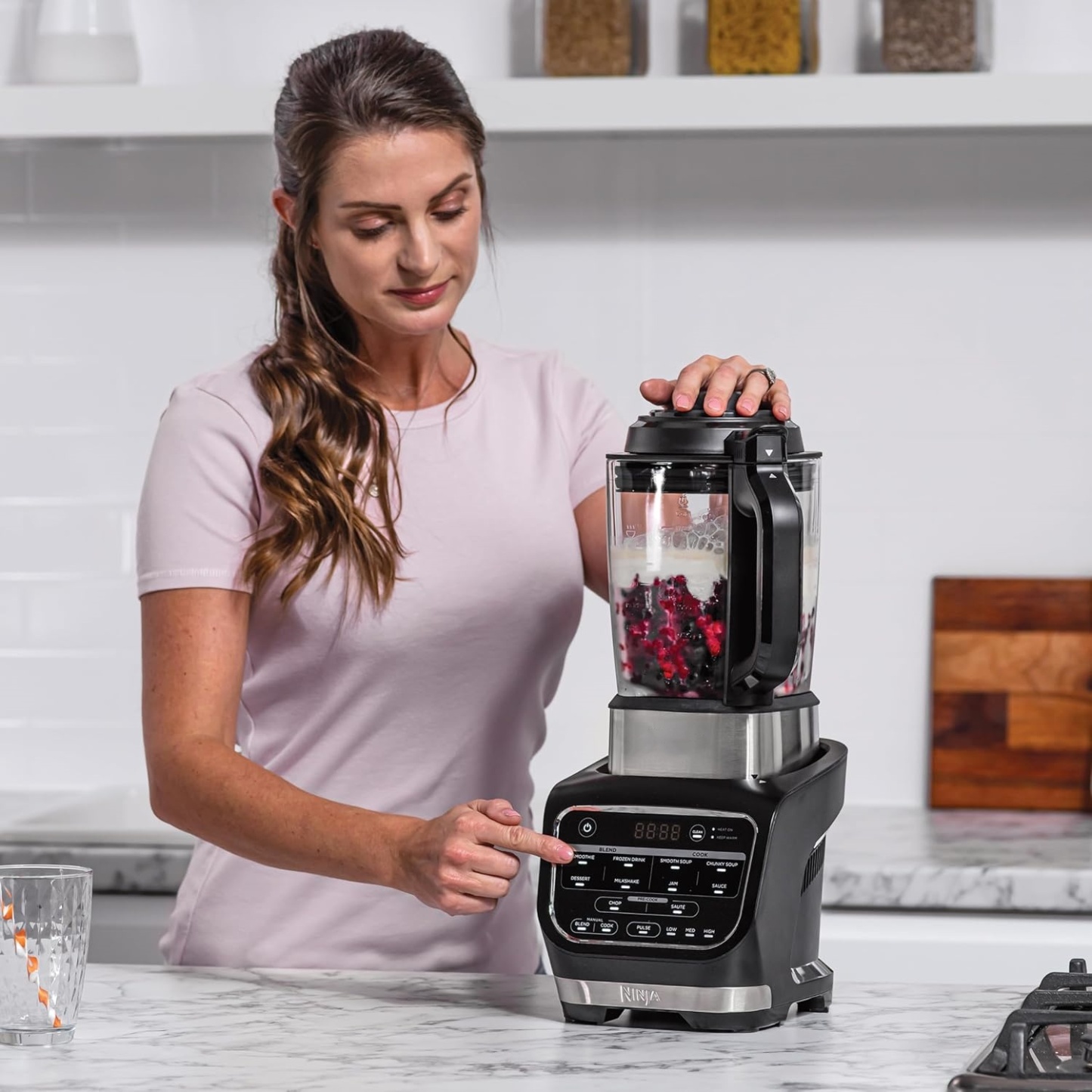 Batidora de Vaso de Cristal 1000W con Función Sopa, Batidora y Cocina Multifunción