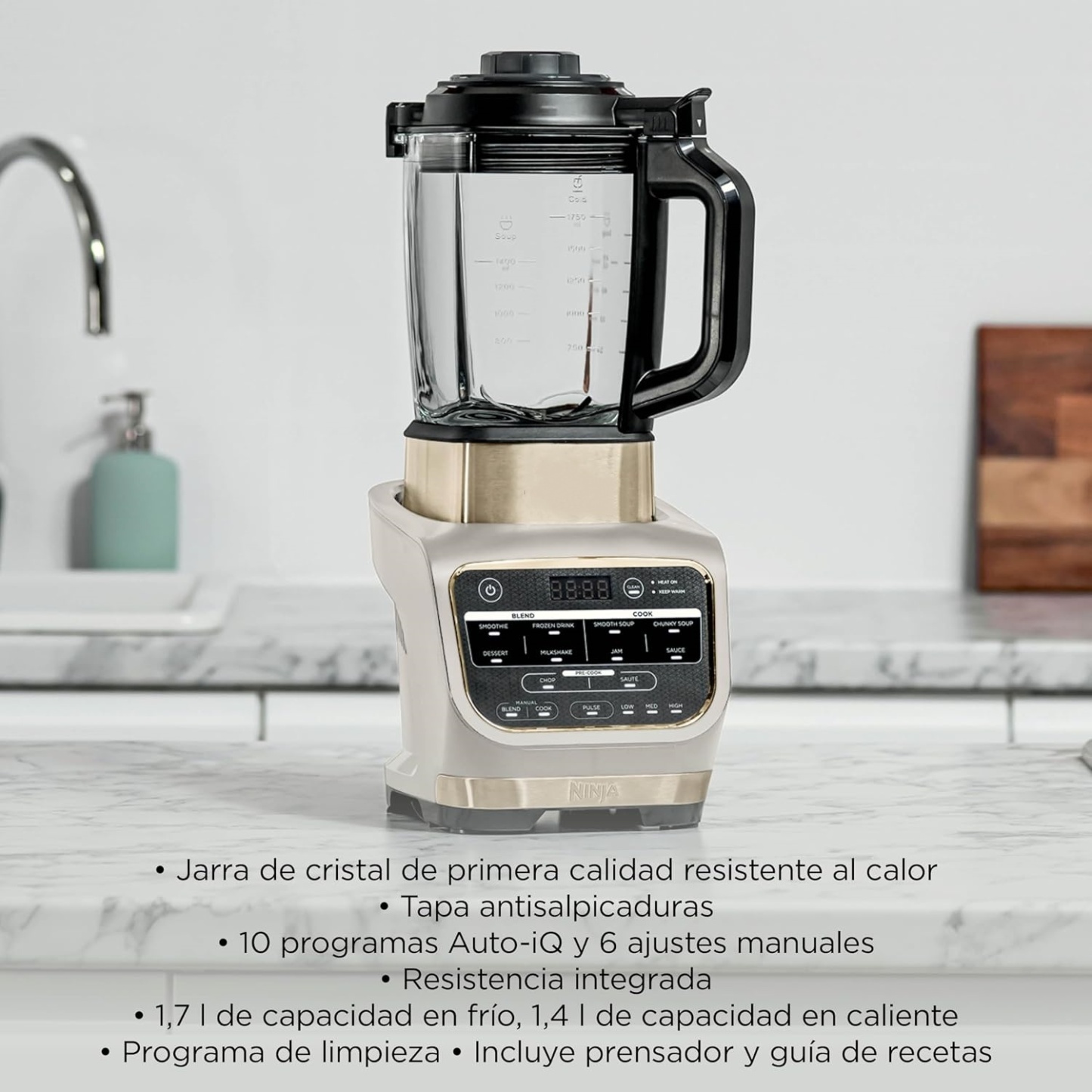 Batidora de Vaso de Cristal 1000W con Función Sopa, Batidora y Cocina Multifunción