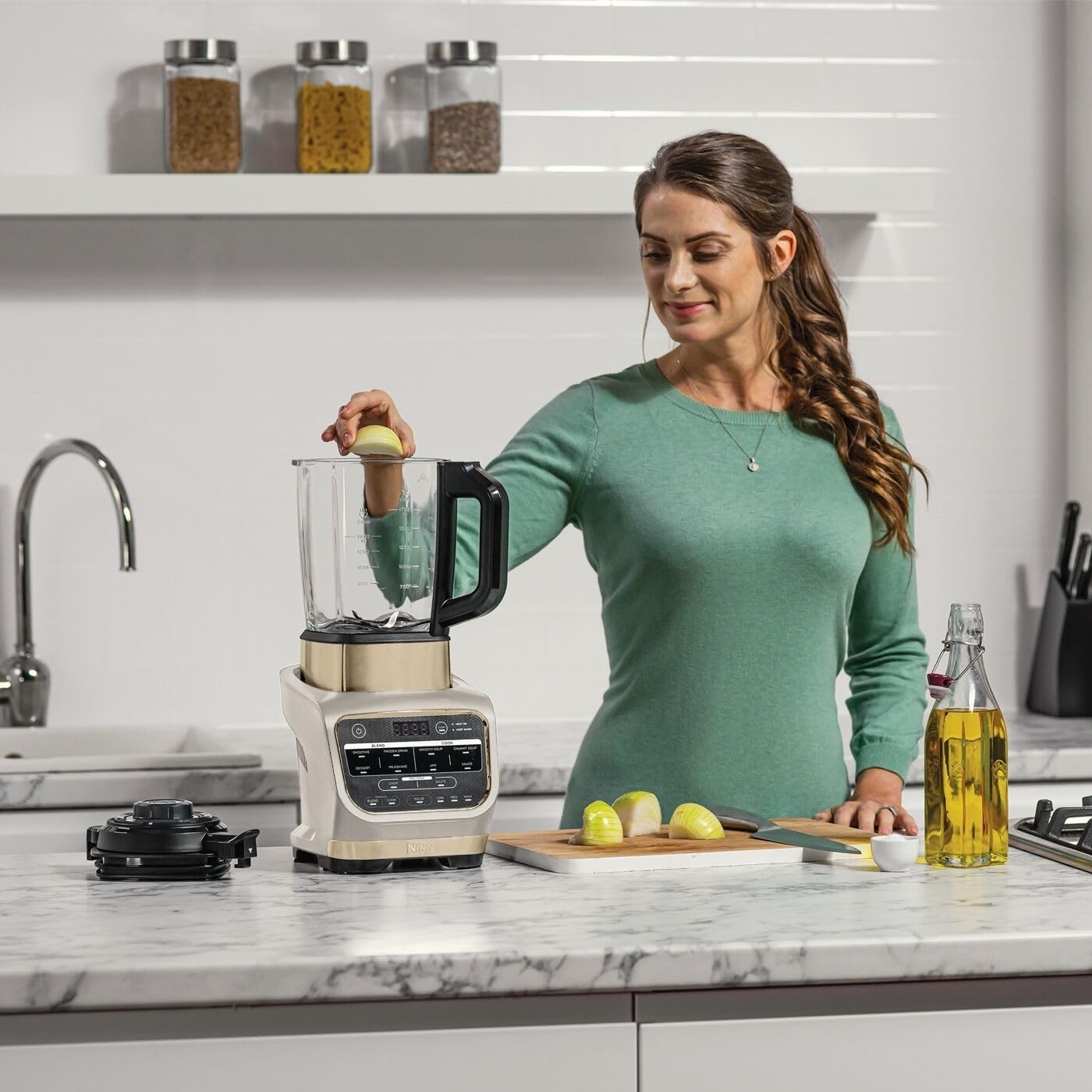 Batidora de Vaso de Cristal 1000W con Función Sopa, Batidora y Cocina Multifunción