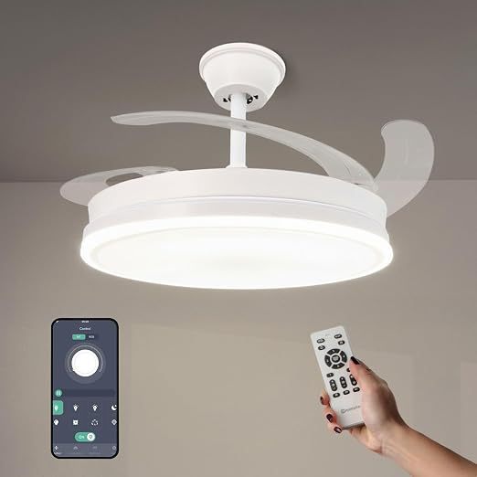 Pack de 2 Ventiladores de Techo LED con Motor DC Silencioso, 48W Regulable, 3 CCT Ajustables, 5280 Lúmenes