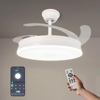 Pack de 2 Ventiladores de Techo LED con Motor DC Silencioso, 48W Regulable, 3 CCT Ajustables, 5280 Lúmenes
