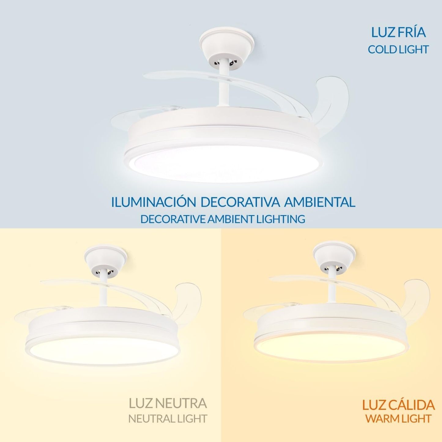 Pack de 2 Ventiladores de Techo LED con Motor DC Silencioso, 48W Regulable, 3 CCT Ajustables, 5280 Lúmenes