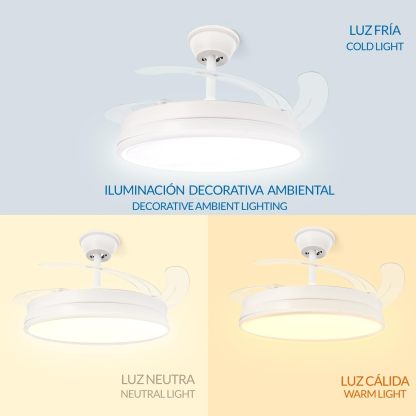 Pack de 2 Ventiladores de Techo LED con Motor DC Silencioso, 48W Regulable, 3 CCT Ajustables, 5280 Lúmenes