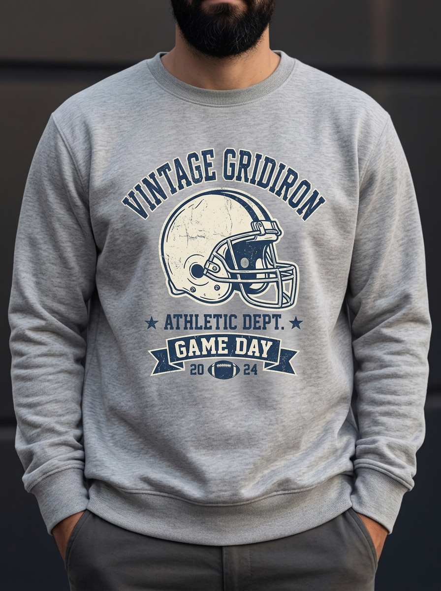 Men's Football Lover Vintage Gridiron Helmet Printed Sweatshirt
