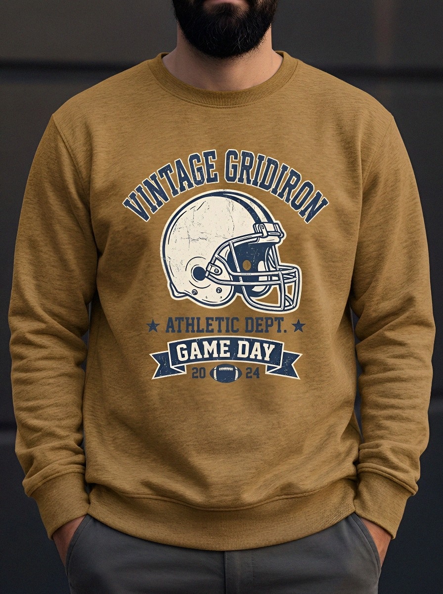 Men's Football Lover Vintage Gridiron Helmet Printed Sweatshirt