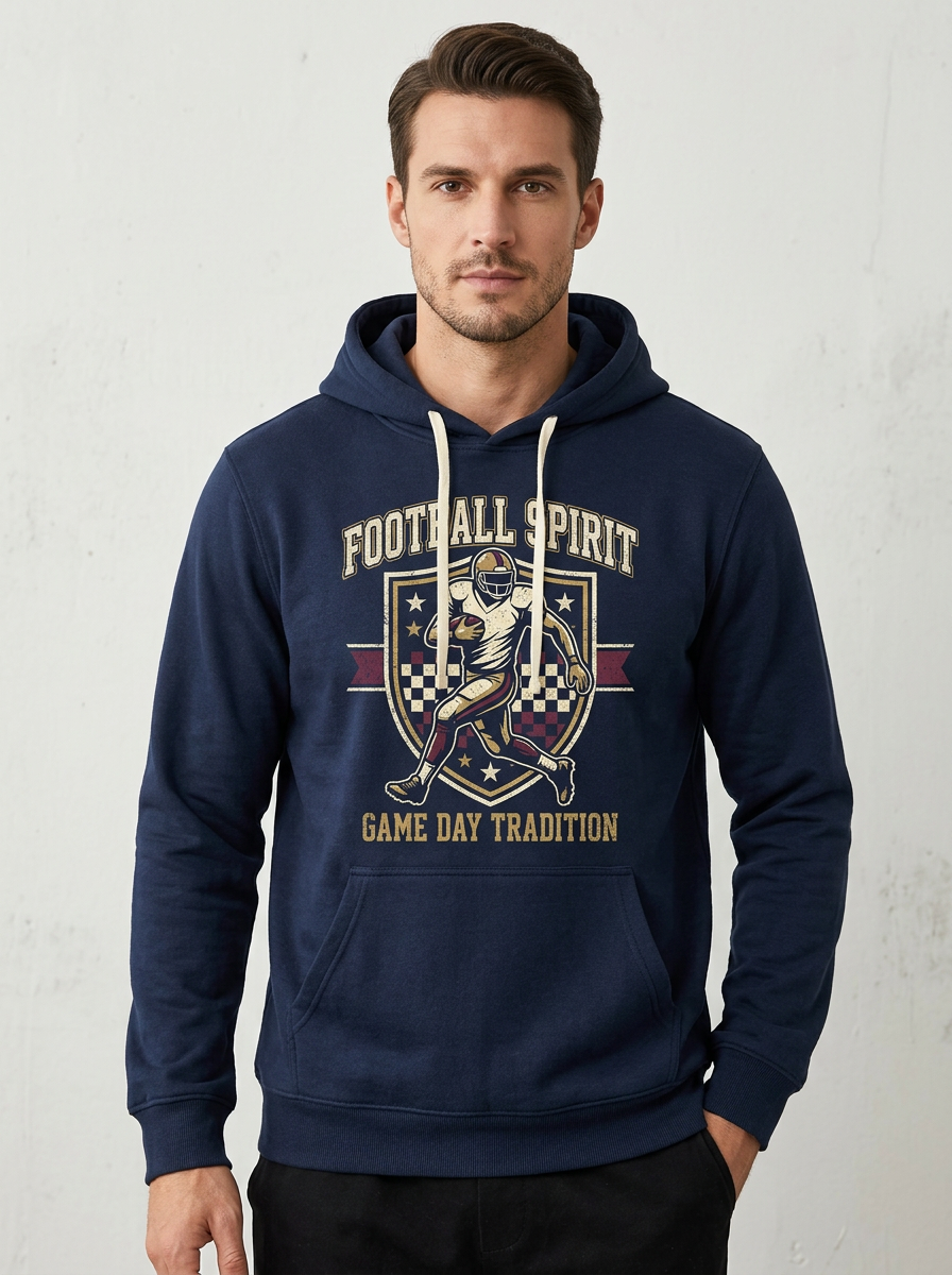 Men's Football Spirit Game Day Tradition Shield Printed Hoodie