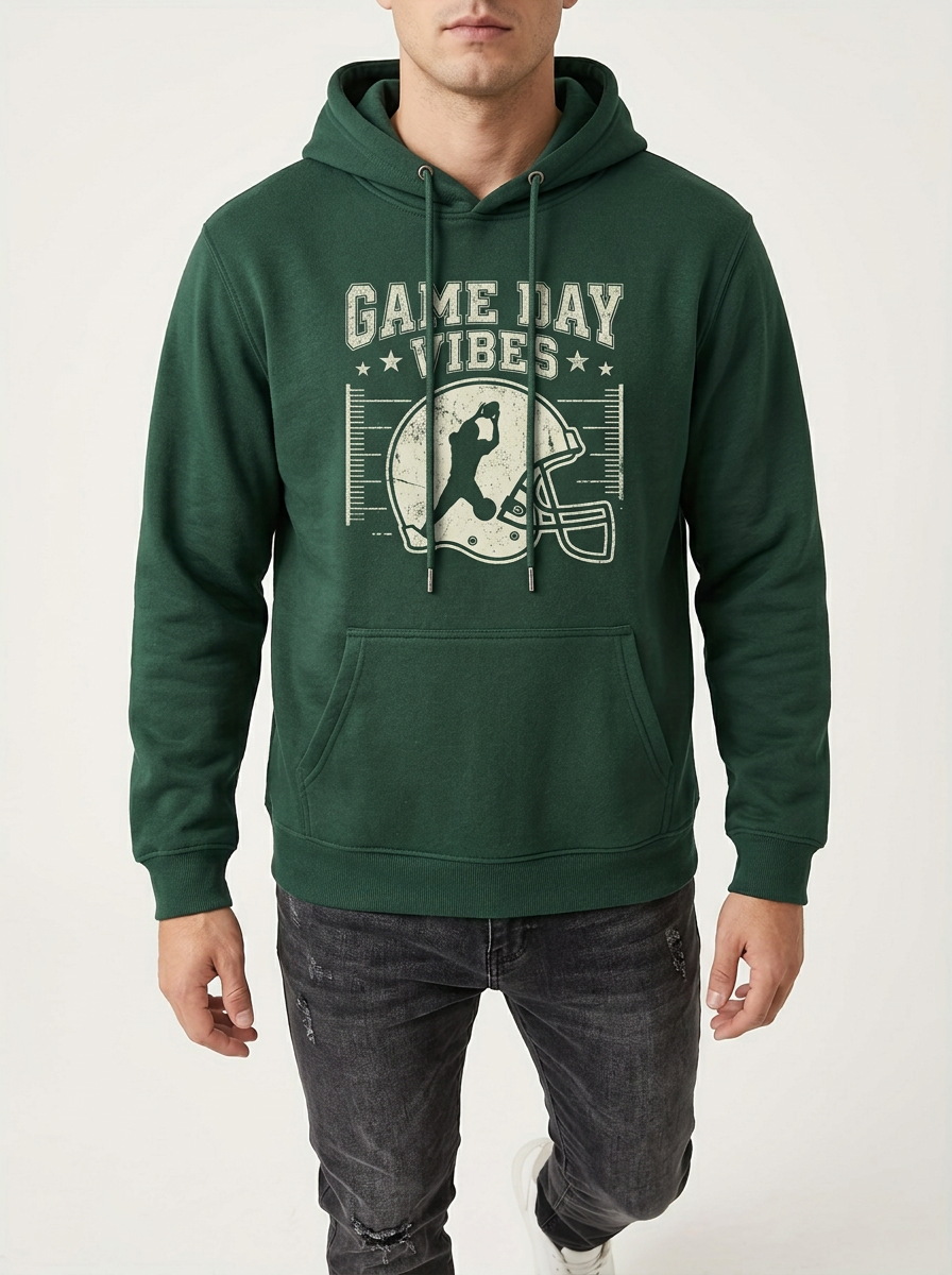 Men's American Football Game Day Vibes Helmet Printed Hoodie