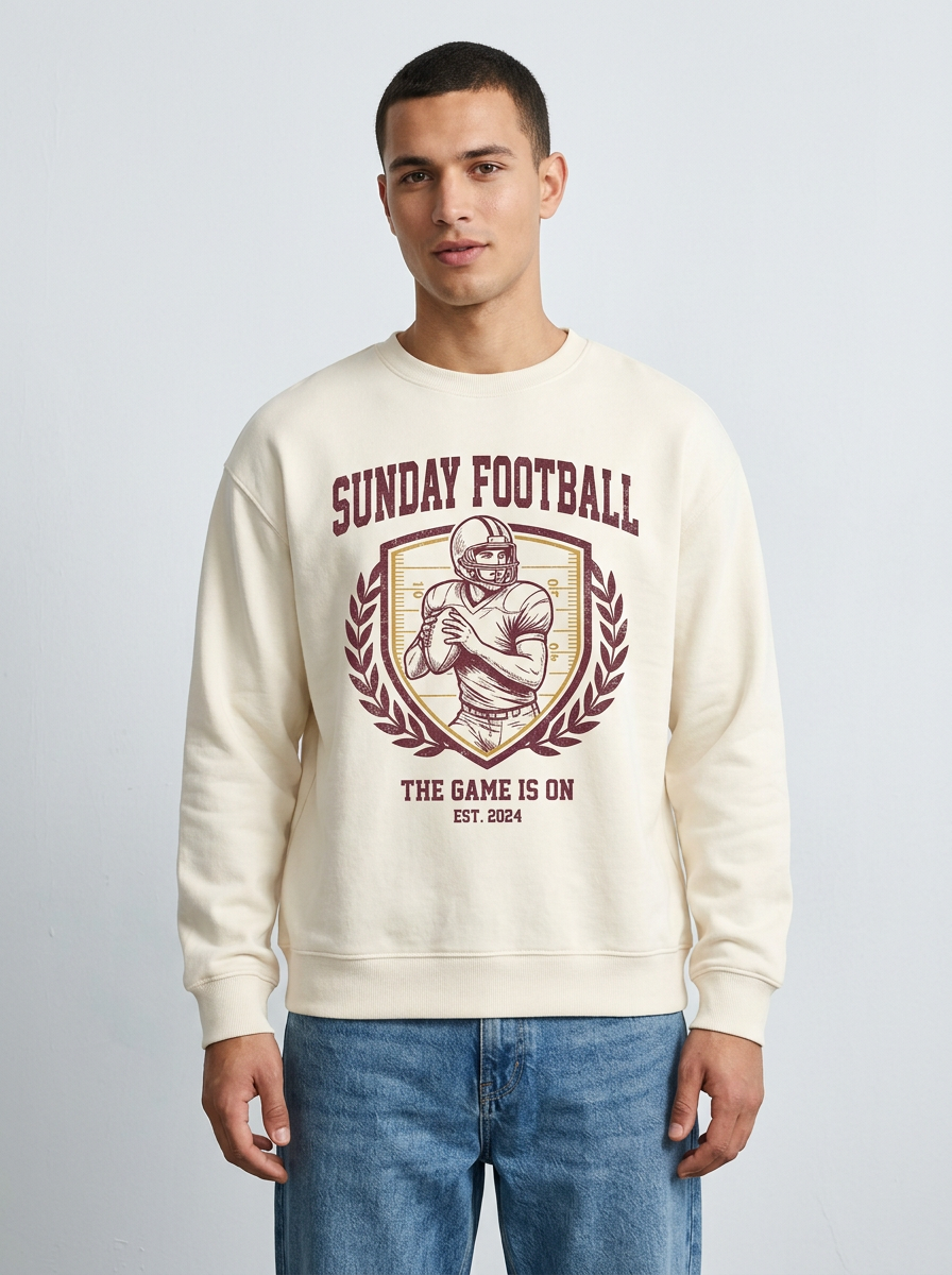 Men's Sunday Football Player Shield Graphic Printed Sweatshirt