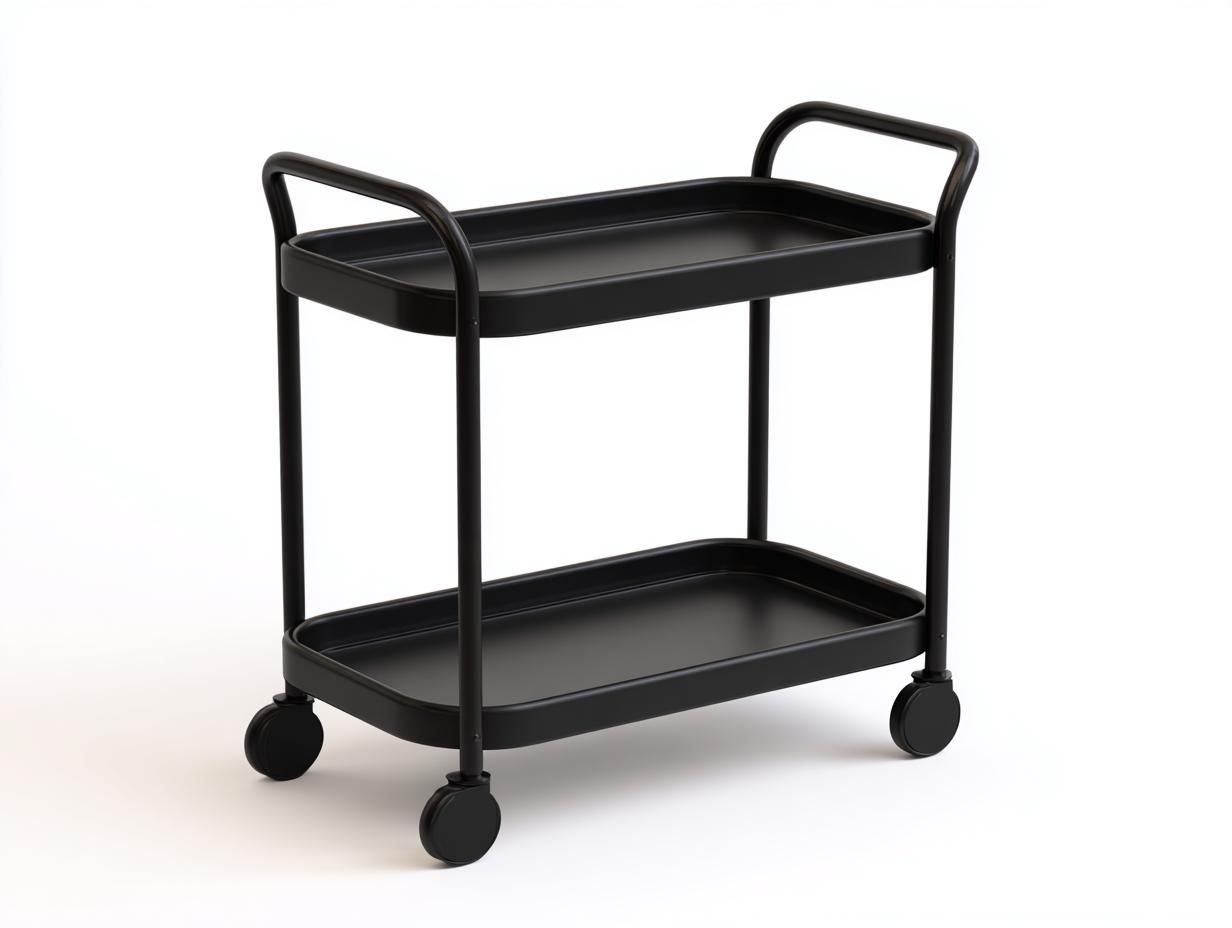 Carrito móvil de metal 72×42×82 cm - negro - para comedor con dos bandejas y asas elevadas-Pariaconest