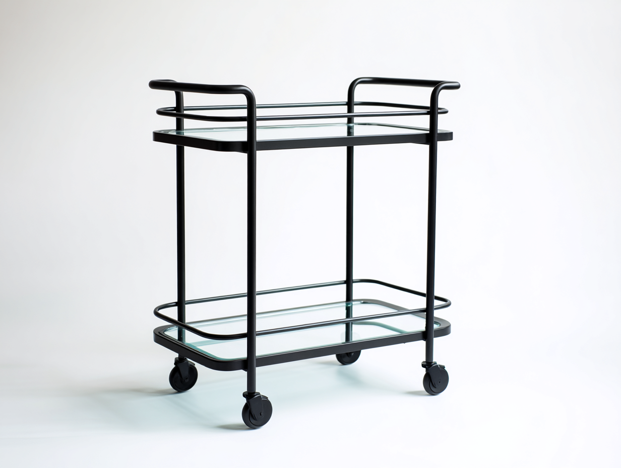 Carrito móvil de metal y cristal 72×43×86 cm - negro/transparente - para comedor con dos bandejas y barandillas-Pariaconest