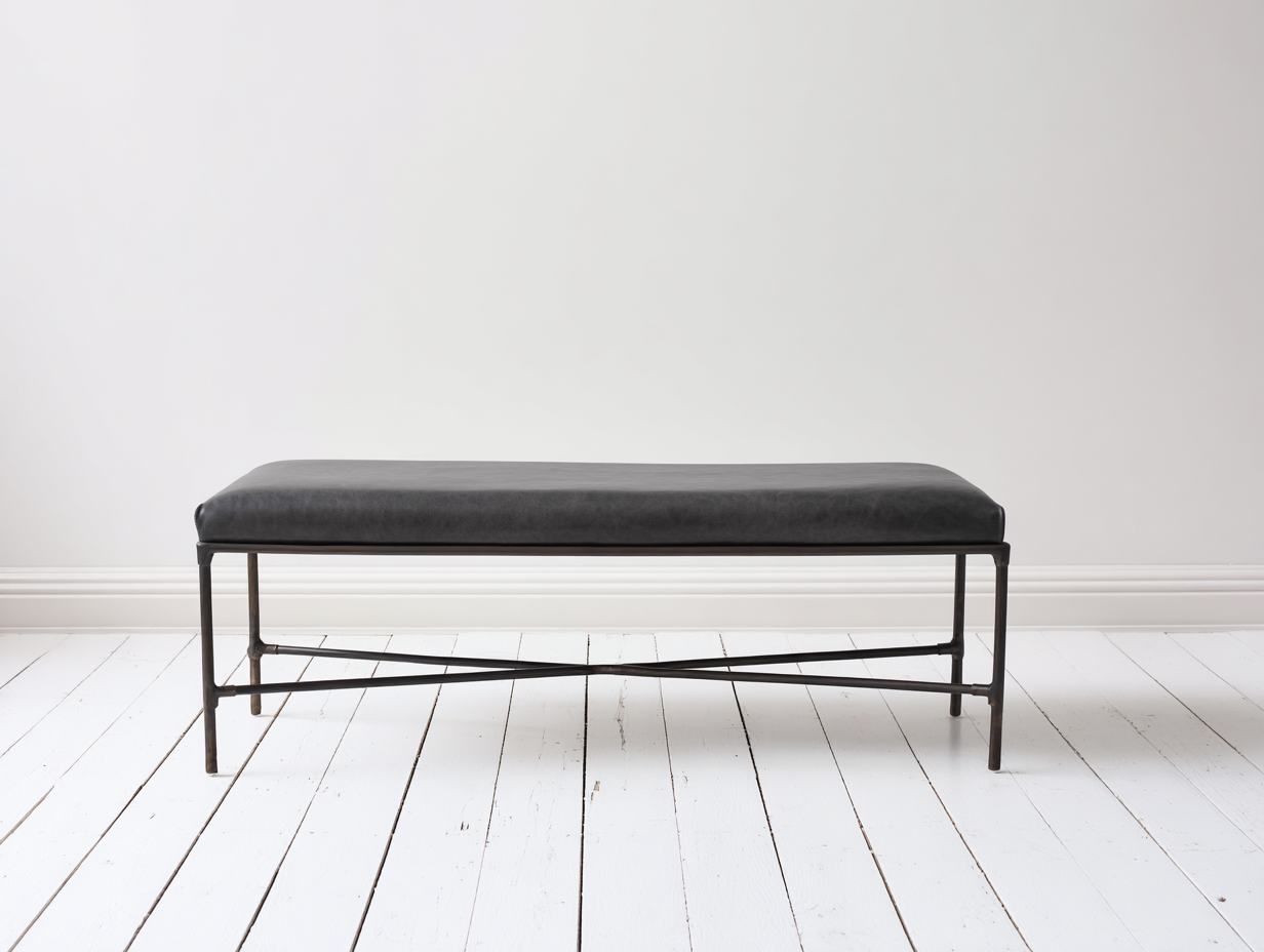 Banco de comedor tapizado 140×42×48 cm - gris antracita/negro - con base metálica clásica y travesaño-Pariaconest