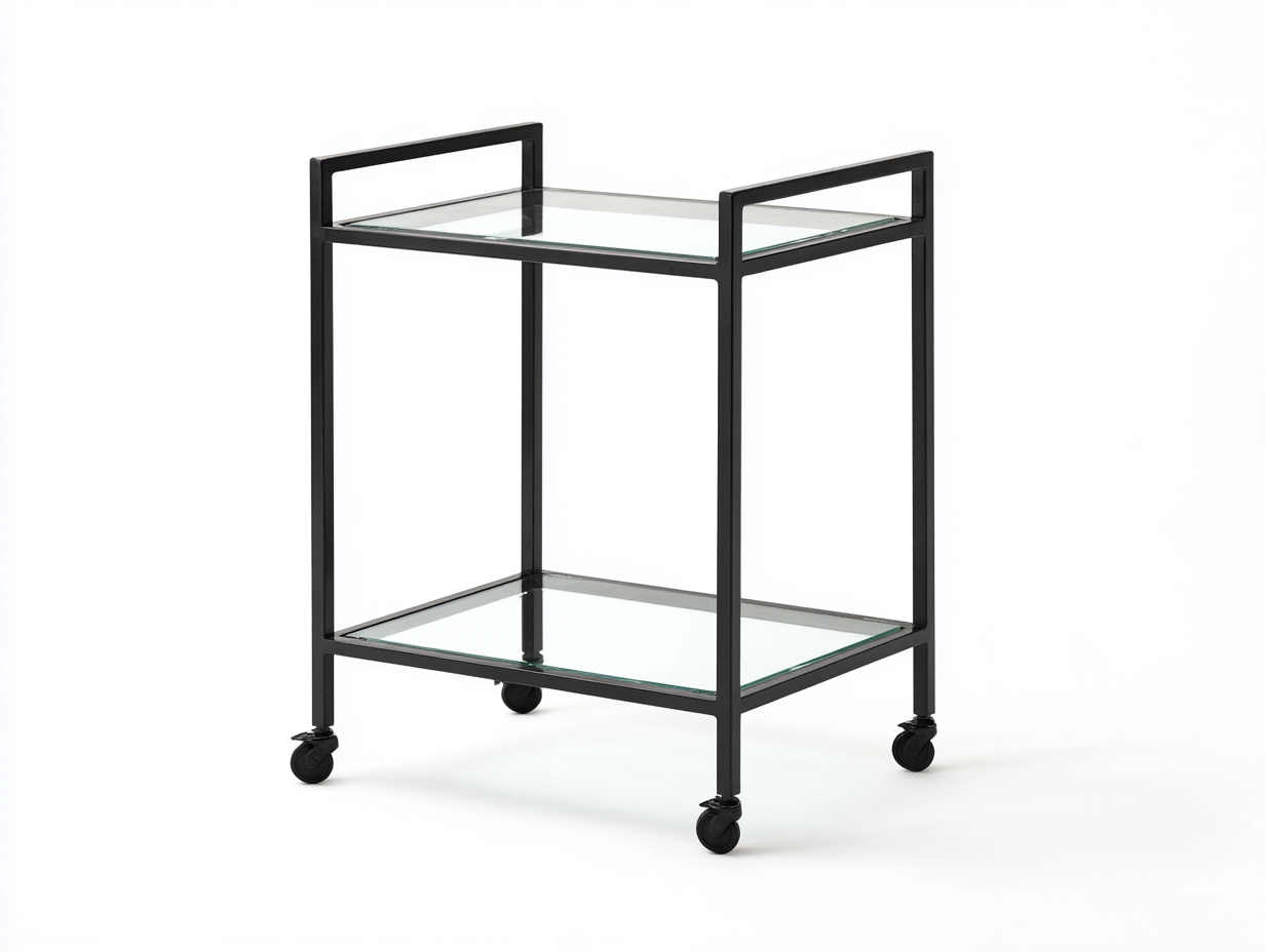 Carrito móvil estrecho de acero 58×39×84 cm - negro/transparente - dos niveles con asas para comedor-Pariaconest