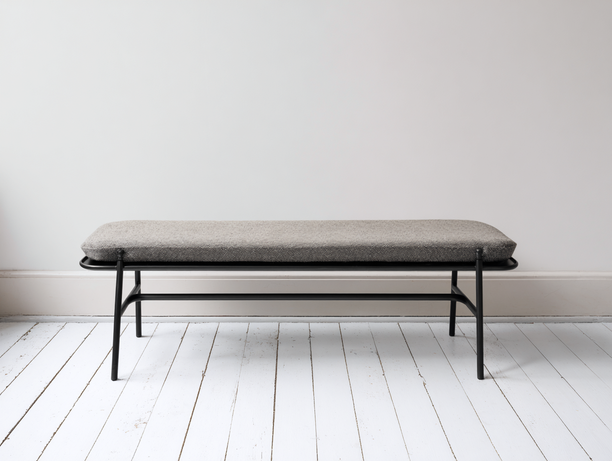 Banco tapizado de metal 120×40×48 cm - negro - para comedor con balda inferior de apoyo-Pariaconest