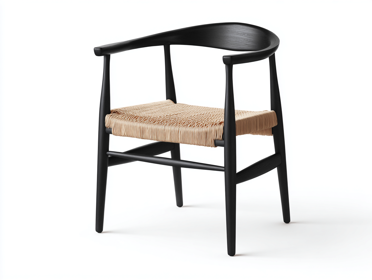 Sillón de comedor de madera 58×55×76 cm - negro/beige natural - asiento tejido y respaldo semicircular-Pariaconest