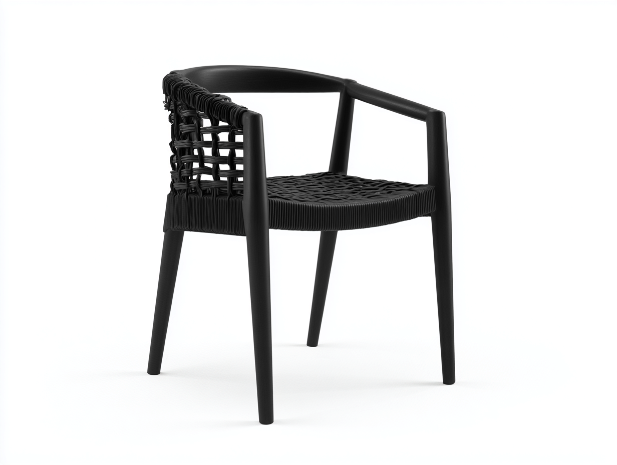 Sillón de comedor de madera y fibra 59×55×79 cm - negro - con respaldo envolvente y tejido abierto-Pariaconest