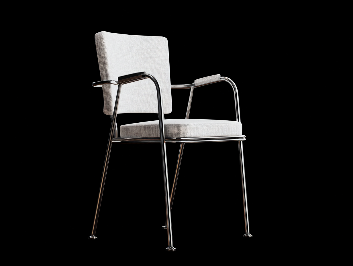 Sillón de tejido 56×58×84 cm - blanco/cromado - para comedor con respaldo rectangular y brazos acolchados-Pariaconest