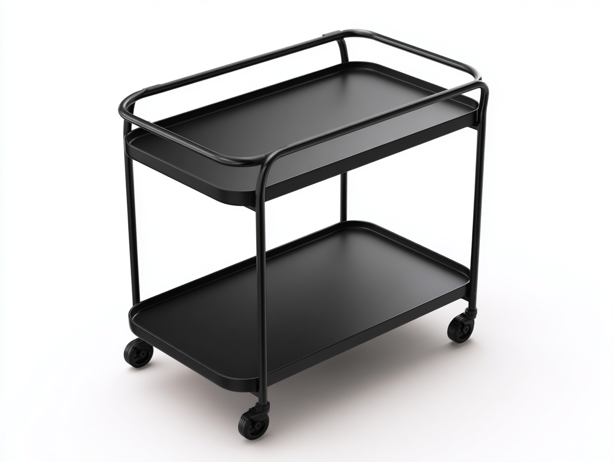 Carrito móvil de metal 68×42×80 cm - negro - para comedor con dos bandejas profundas y barandilla envolvente-Pariaconest