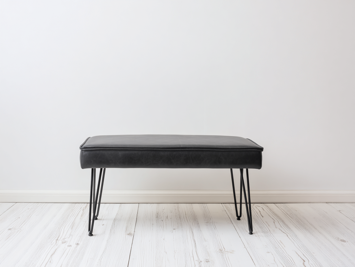 Banco tapizado de hierro 118×38×49 cm - gris claro/negro - para comedor con base decorativa abierta-Pariaconest