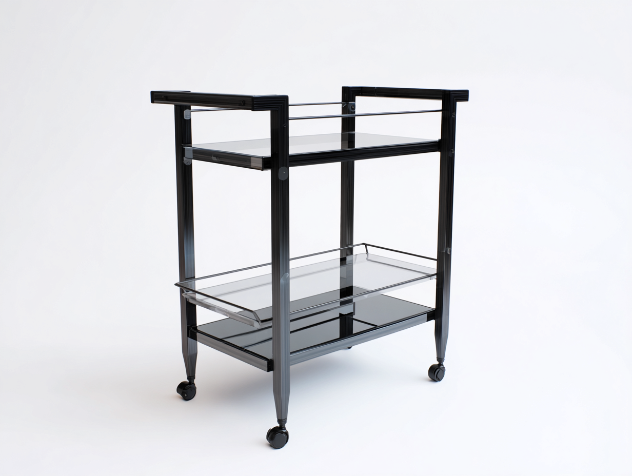 Carrito móvil de metal y vidrio 68×40×88 cm - negro/transparente - tres estantes para comedor-Pariaconest