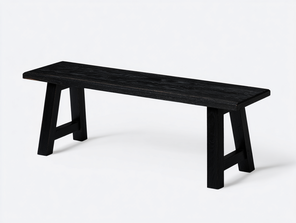 Banco de comedor de madera 165×38×46 cm - negro - con veta marcada y patas inclinadas-Pariaconest