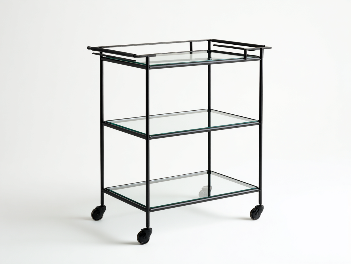 Carrito móvil de acero y vidrio 72×42×86 cm - negro/transparente - tres bandejas con barandilla para comedor-Pariaconest