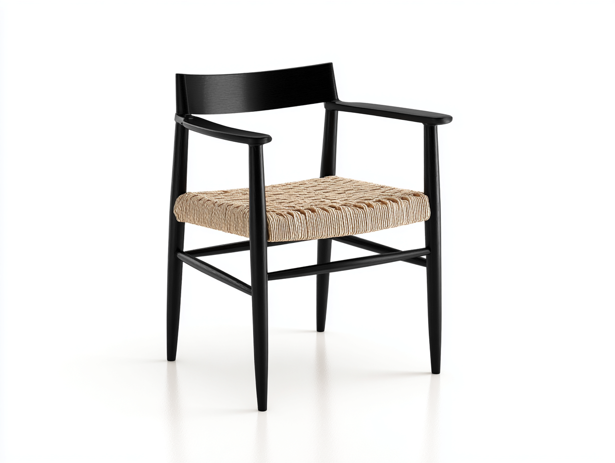 Sillón con brazos de madera 57×54×79 cm - negro/beige natural - asiento de fibra y respaldo horizontal para comedor-Pariaconest