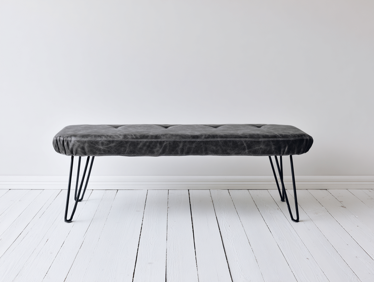 Banco acolchado efecto cuero 100×38×48 cm - gris oscuro/negro - patas de horquilla para comedor-Pariaconest