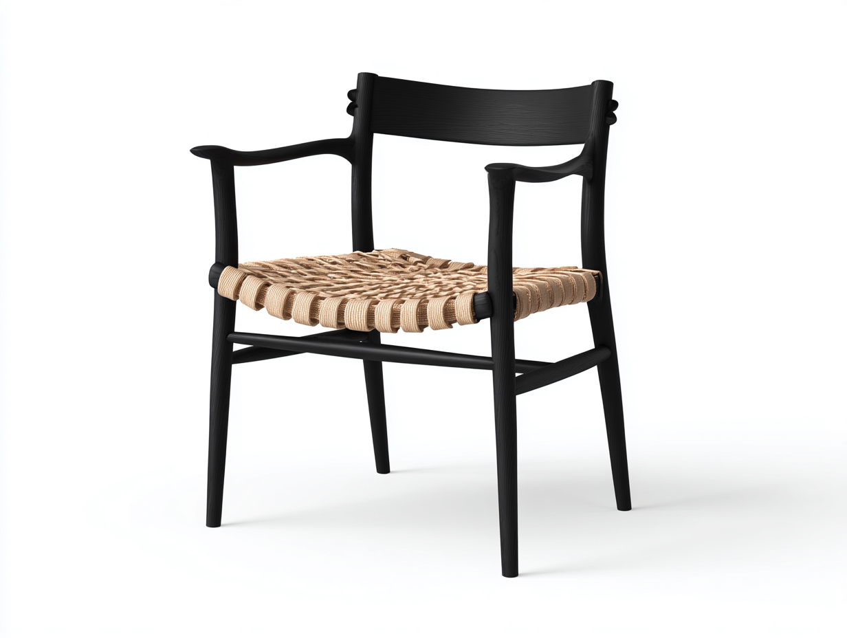 Sillón de comedor de madera y cuerda 61×58×84 cm - negro/beige - con asiento trenzado y respaldo curvo-Pariaconest