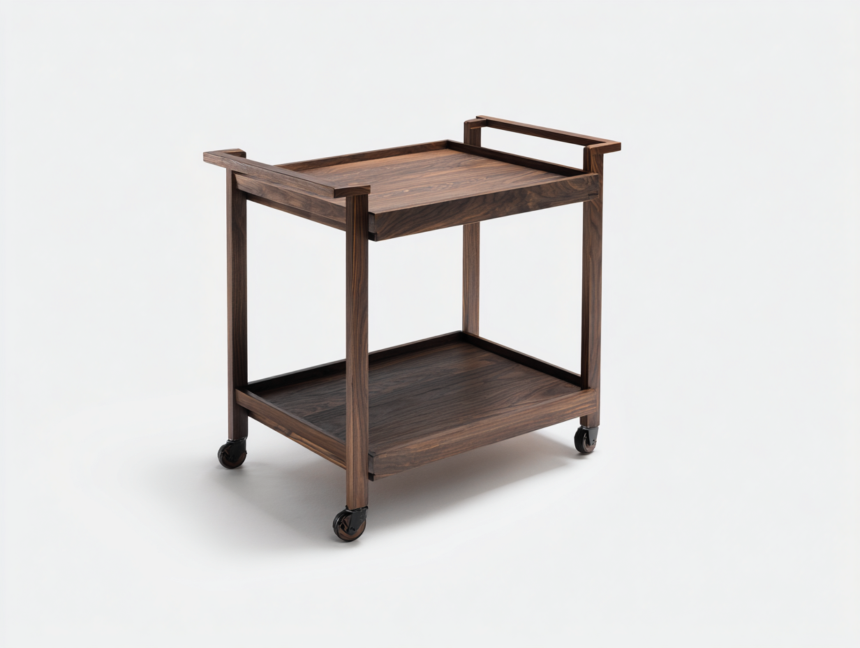 Carrito móvil de madera 66×44×84 cm - nogal/negro - para comedor con dos estantes rebordeados y formato compacto-Pariaconest